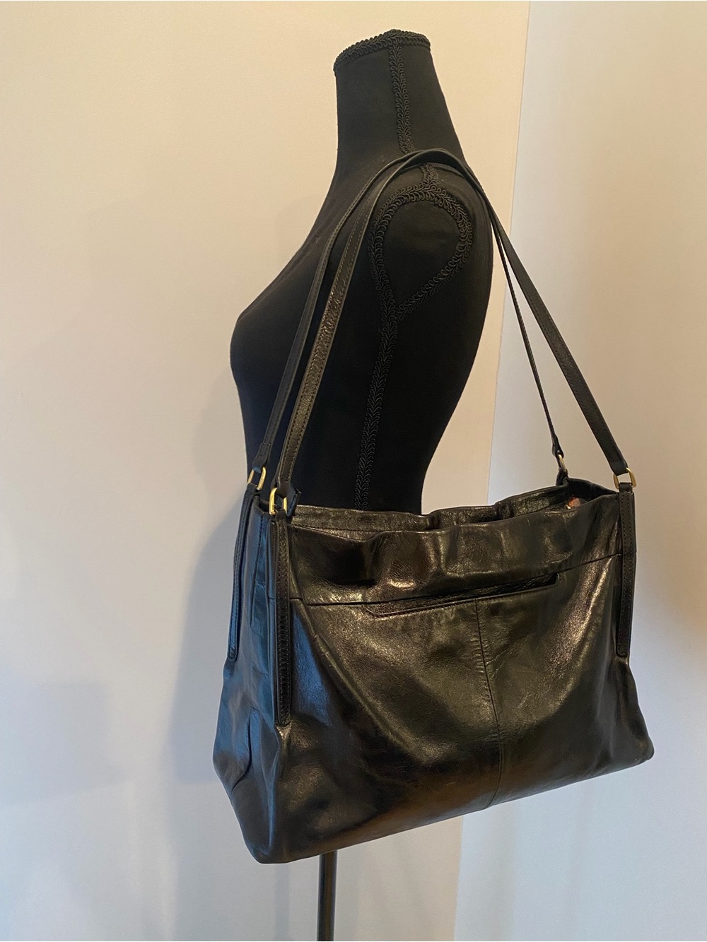 HOBO Black Leather Shoulder Bag with Dual Straps
